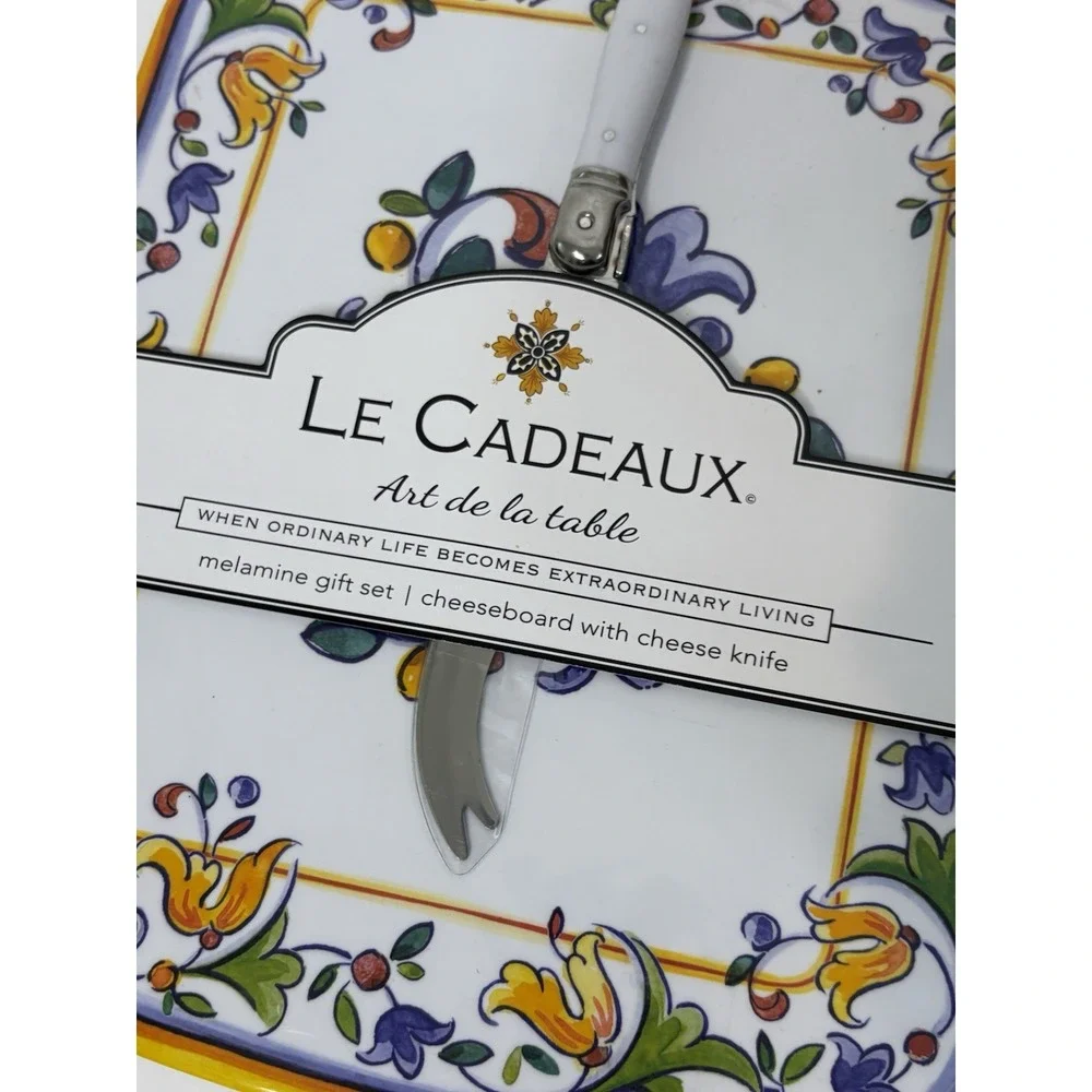 Le Cadeaux Art de la Table Melamine Floral Cheese Board Laguiole Knife Set Capri